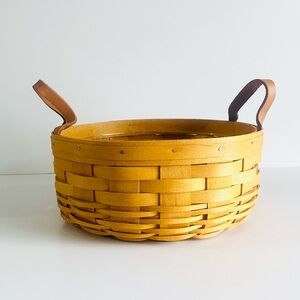 Vintage Longaberger Woven Basket with Plastic Liner Leather Handles